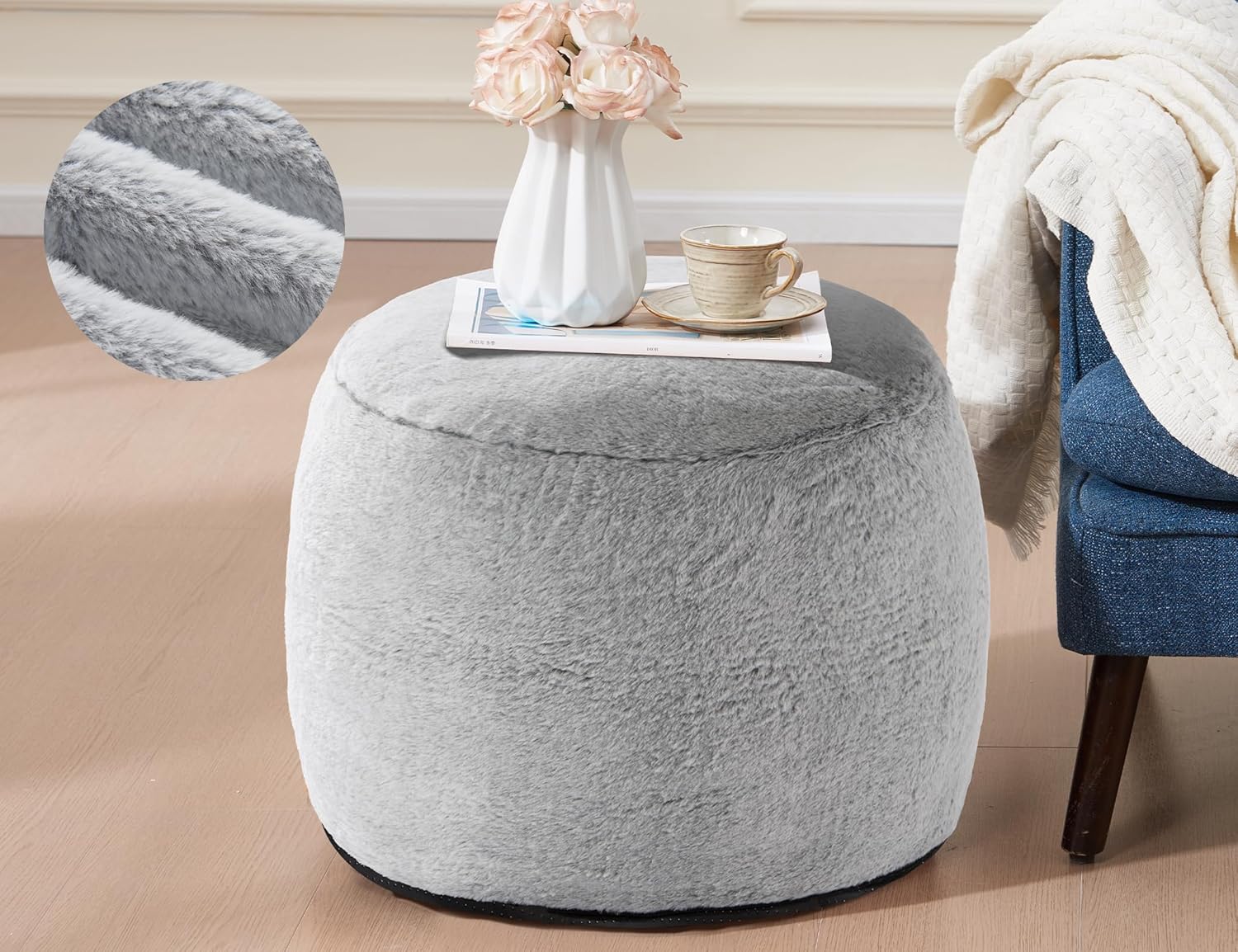 Round Pouf Ottoman Foot Rest Plush Ottoman Footstools for The Living Room Ottomans Stuffed Full of Foam Blocks 26 * 18" Large Foot Stool Dark Grey Footrests Hassocks and Ottomans Set