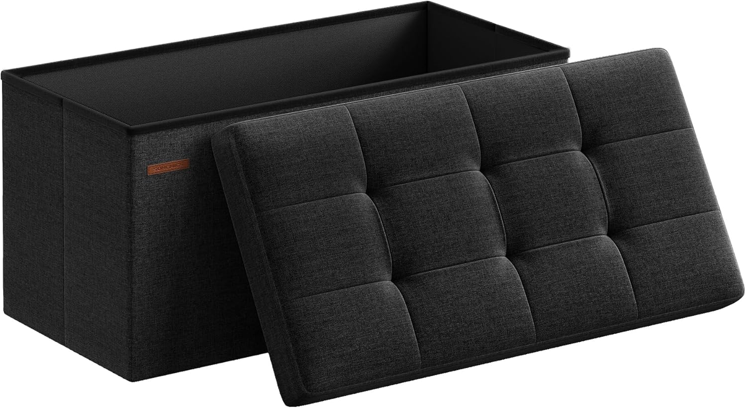 SONGMICS MAZIE Collection - 43 Inches Folding Storage Ottoman Bench, Ottoman Foot Rest, End of Bed Bench, Storage Chest, Load 660 lb, for Living Room, Bedroom, Entryway, Dark Gray ULSF77K
