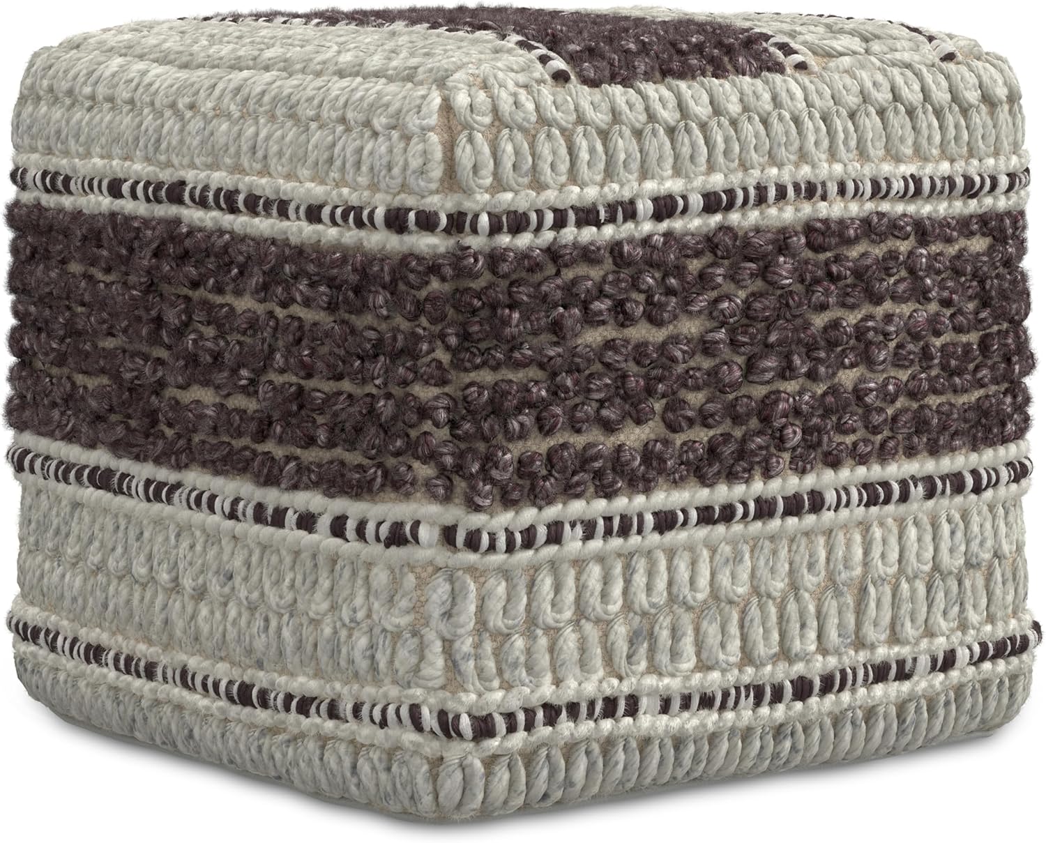 SIMPLIHOME Grady Boho Square Pouf in Blue, Natural Handloom Woven for the Living Room, Bedroom and Kids Room
