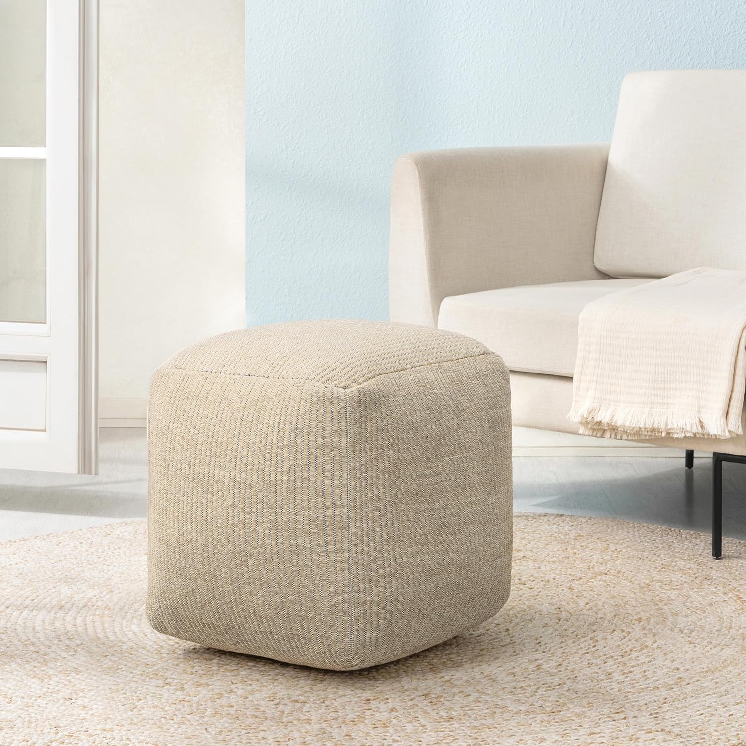 Anji Mountain 100% Handmade & Handcrafted Comfortable Home Décor Pouf Ottoman Footrest for Living Room, Bedroom, Nursery, Kidsroom, Patio Furniture - (20" x 20" x 20" - Natural)