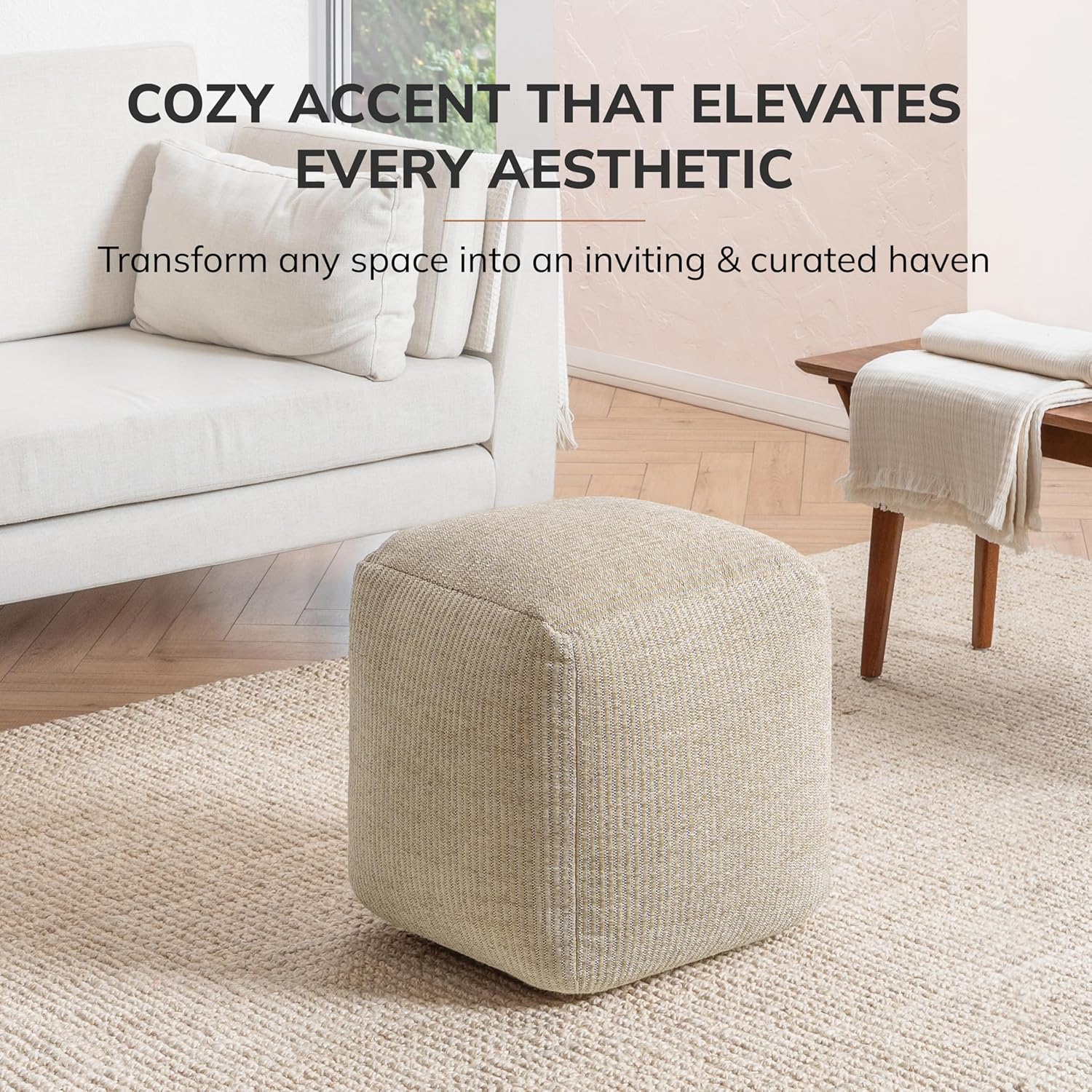 Anji Mountain 100% Handmade & Handcrafted Comfortable Home Décor Pouf Ottoman Footrest for Living Room, Bedroom, Nursery, Kidsroom, Patio Furniture - (20" x 20" x 20" - Natural)