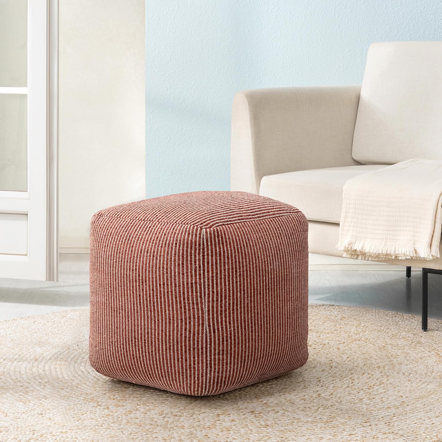 Anji Mountain 100% Handmade & Handcrafted Comfortable Home Décor Pouf Ottoman Footrest for Living Room, Bedroom, Nursery, Kidsroom, Patio Furniture - (20" x 20" x 20" - Natural)