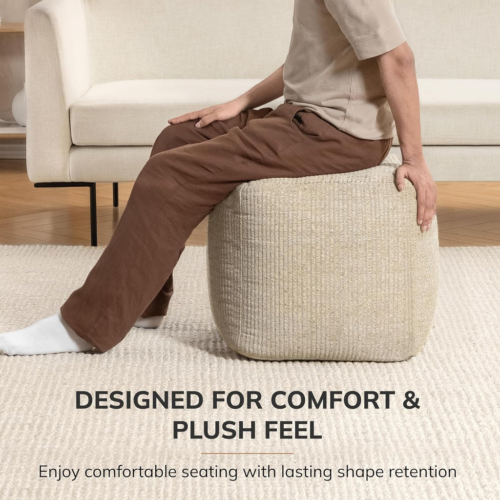 Anji Mountain 100% Handmade & Handcrafted Comfortable Home Décor Pouf Ottoman Footrest for Living Room, Bedroom, Nursery, Kidsroom, Patio Furniture - (20" x 20" x 20" - Natural)