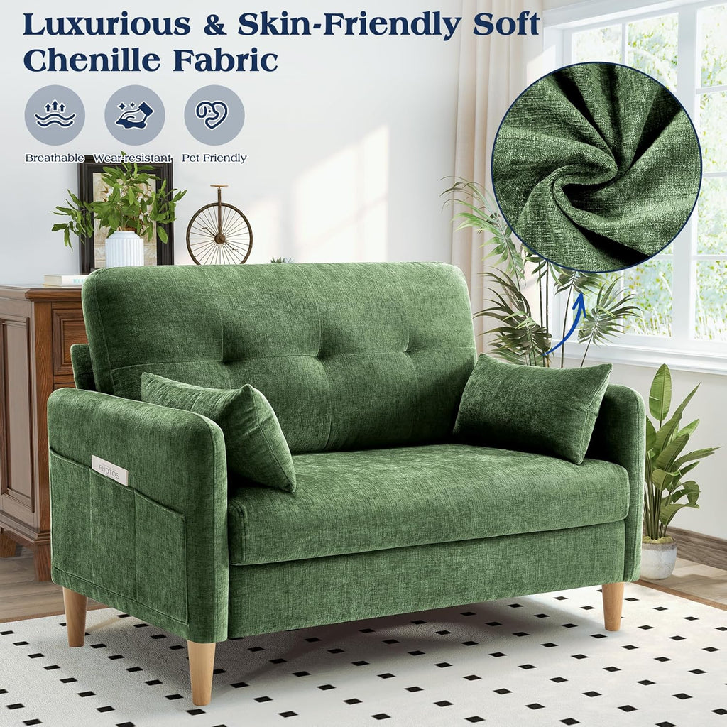 Hanherry Loveseat Sofa, 47” Small Couch for Living Room, Comfy Chenille Fabric Love Seat for Bedroom with Throw Pillow,Removable Cushion Cover,Couches for Small Space,Apartment,Dorm