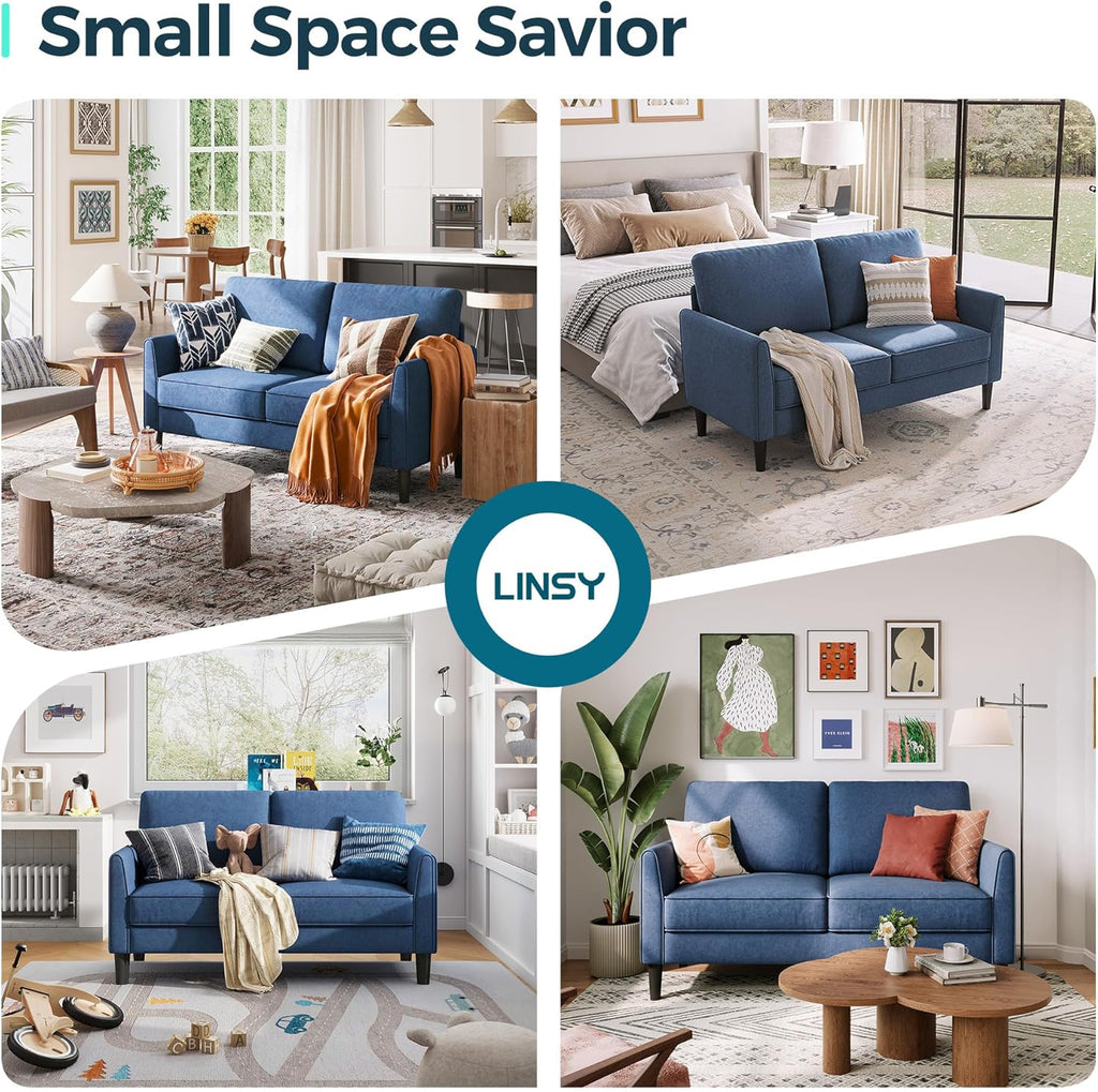LINSY Loveseat Sofa Couch - Comfy 58" Small Loveseat for Small Spaces Modern Couches with Thick Cushion, Ergonomic Design Soft Sofa for Living Room Bedroom Apartment (Blue)