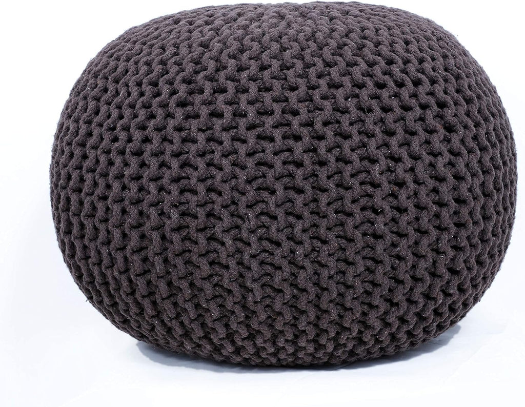FRELISH DECOR Round Pouf Ottoman Hand Knitted 100% Cotton Pouf Foot Stool - Knitted Bean Bag - Floor Chair for Living Room Bedroom - Foot Rest for Couch (20 Diameter x 14 Height) - Natural