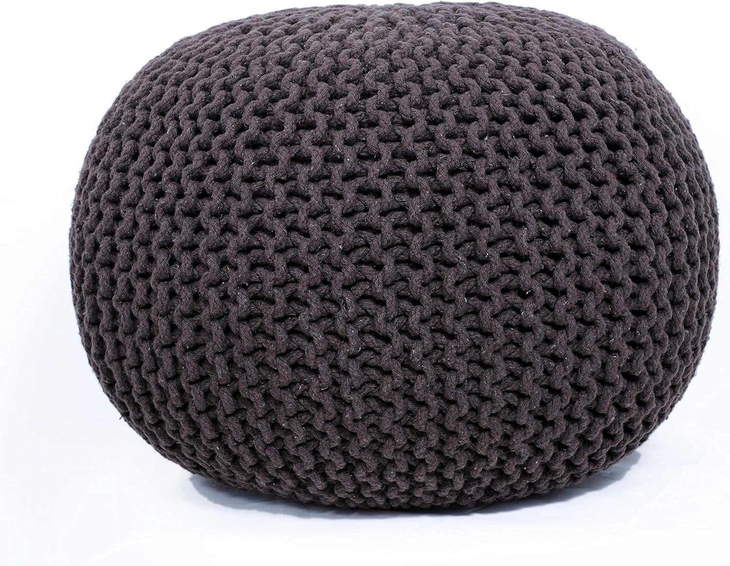 FRELISH DECOR Round Pouf Ottoman Hand Knitted 100% Cotton Pouf Foot Stool - Knitted Bean Bag - Floor Chair for Living Room Bedroom - Foot Rest for Couch (20 Diameter x 14 Height) - Natural