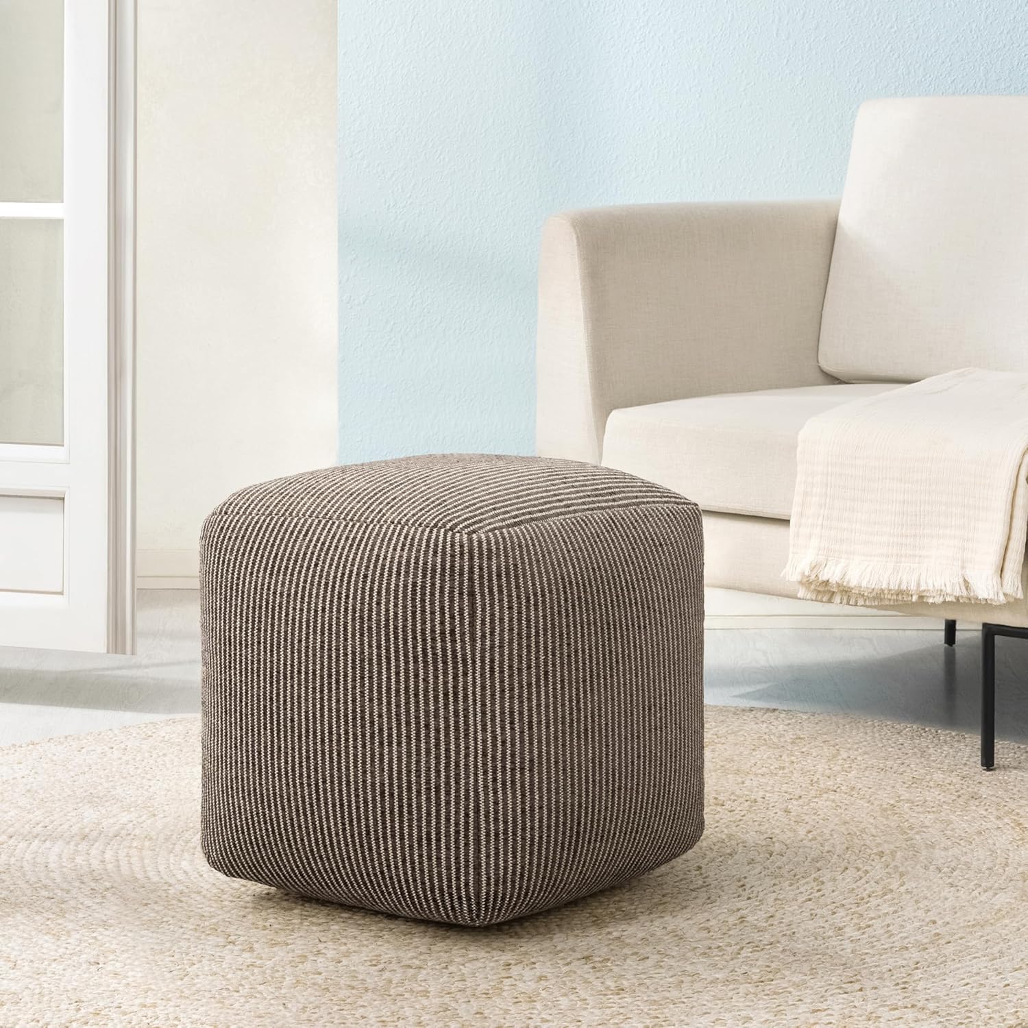 Anji Mountain 100% Handmade & Handcrafted Comfortable Home Décor Pouf Ottoman Footrest for Living Room, Bedroom, Nursery, Kidsroom, Patio Furniture - (20" x 20" x 20" - Natural)