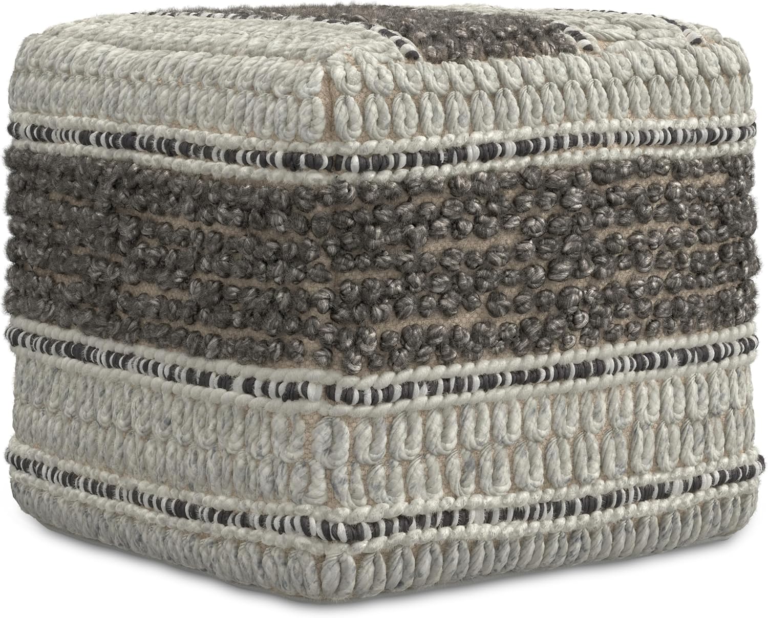 SIMPLIHOME Grady Boho Square Pouf in Blue, Natural Handloom Woven for the Living Room, Bedroom and Kids Room