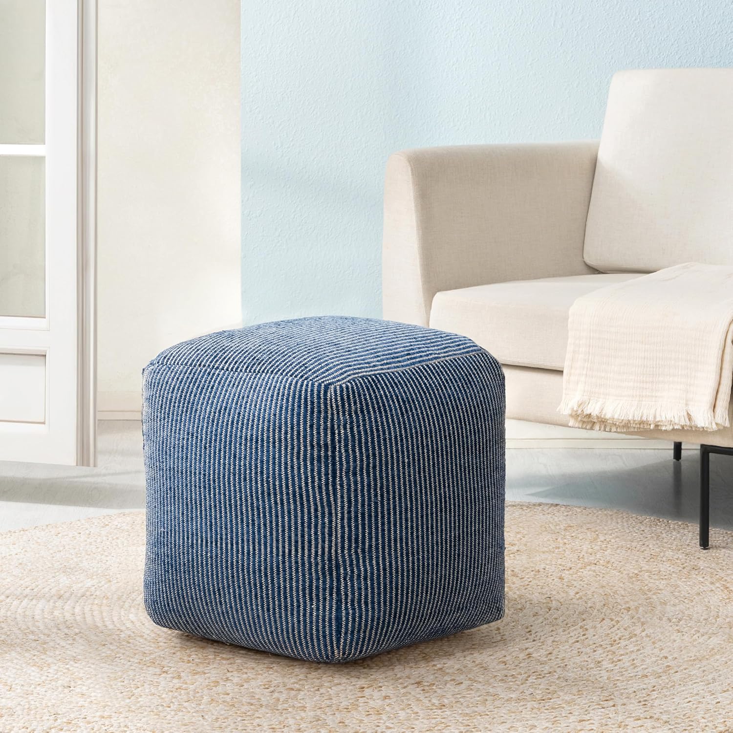 Anji Mountain 100% Handmade & Handcrafted Comfortable Home Décor Pouf Ottoman Footrest for Living Room, Bedroom, Nursery, Kidsroom, Patio Furniture - (20" x 20" x 20" - Natural)