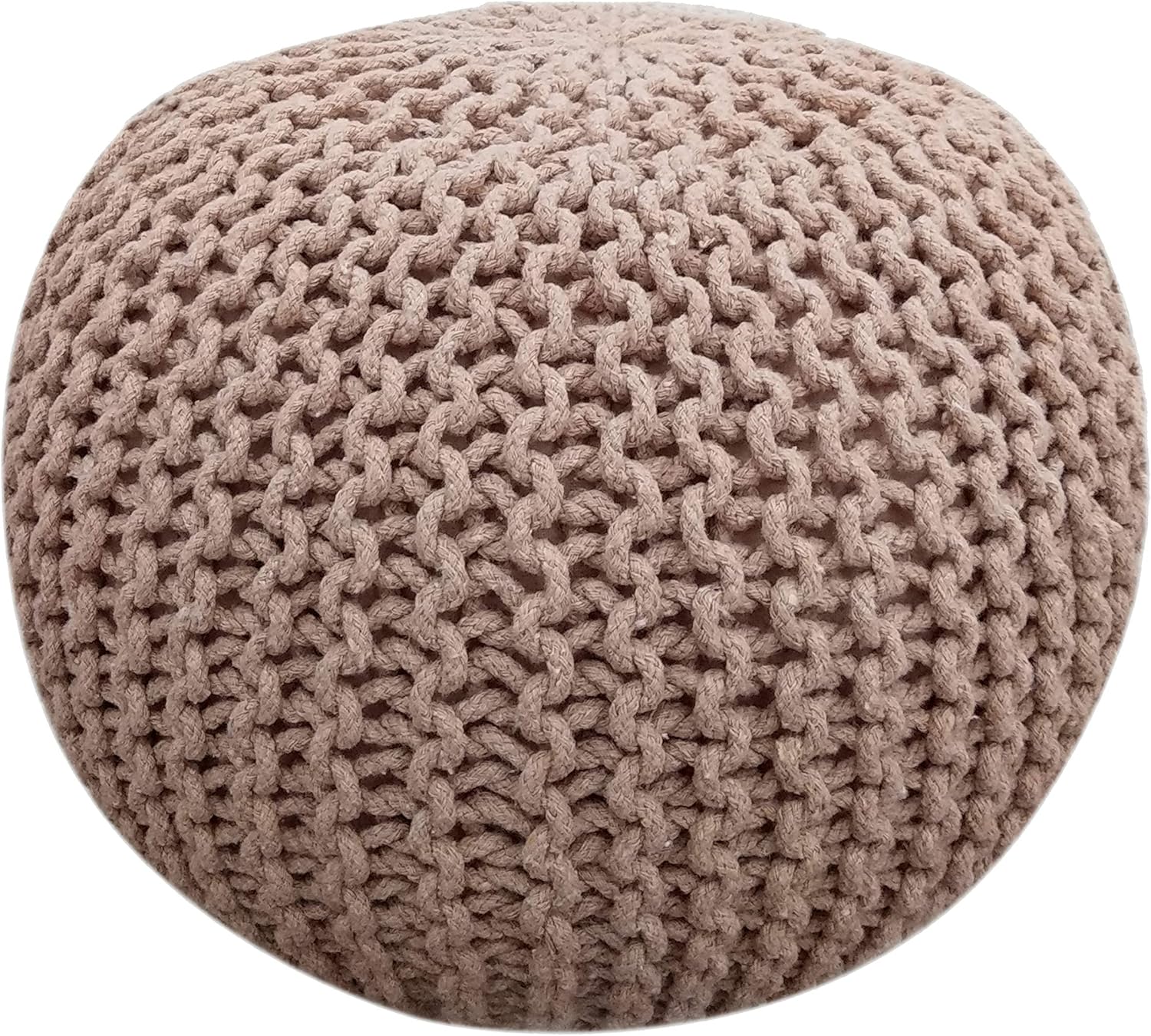 FRELISH DECOR Round Pouf Ottoman Hand Knitted 100% Cotton Pouf Foot Stool - Knitted Bean Bag - Floor Chair for Living Room Bedroom - Foot Rest for Couch (20 Diameter x 14 Height) - Natural