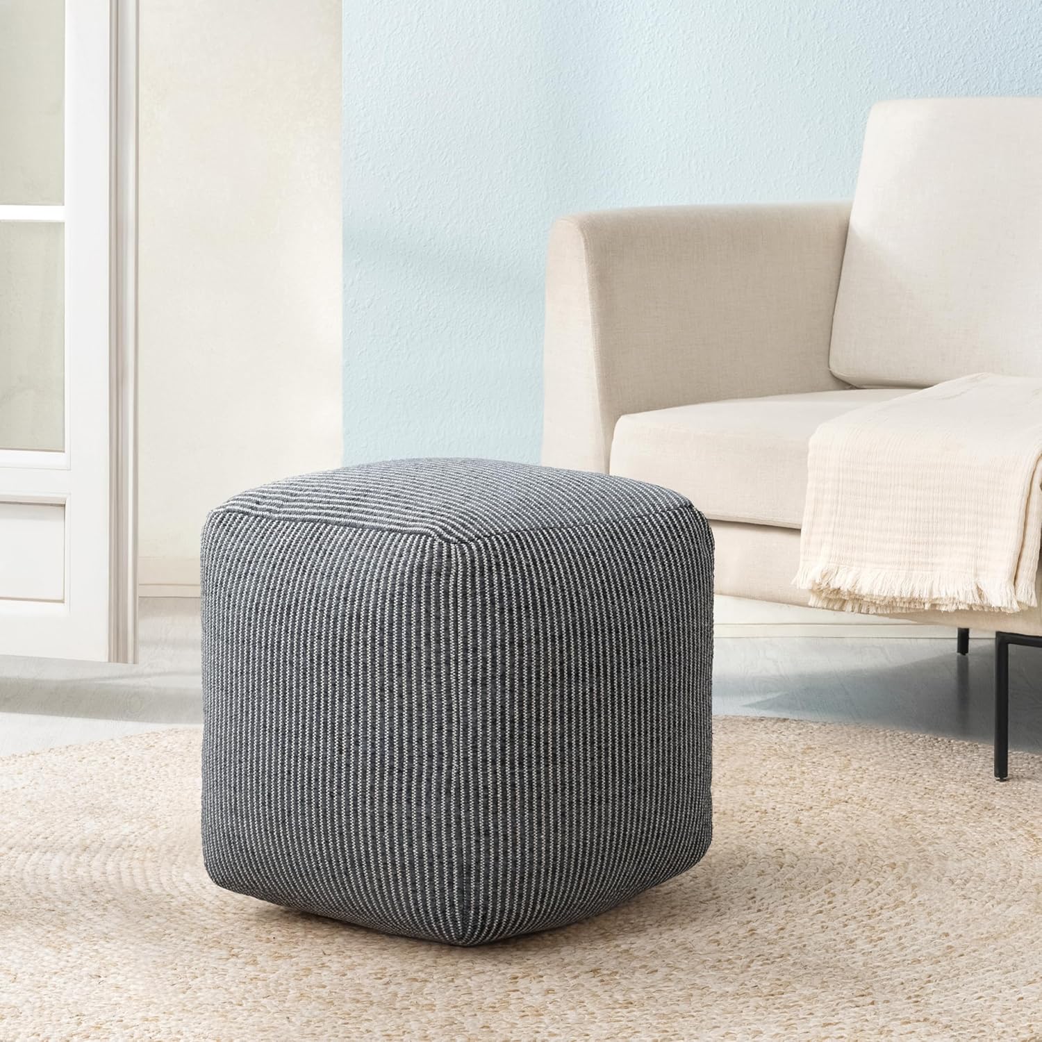 Anji Mountain 100% Handmade & Handcrafted Comfortable Home Décor Pouf Ottoman Footrest for Living Room, Bedroom, Nursery, Kidsroom, Patio Furniture - (20" x 20" x 20" - Natural)