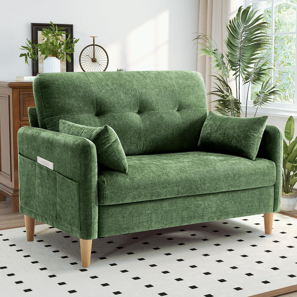 Hanherry Loveseat Sofa, 47” Small Couch for Living Room, Comfy Chenille Fabric Love Seat for Bedroom with Throw Pillow,Removable Cushion Cover,Couches for Small Space,Apartment,Dorm