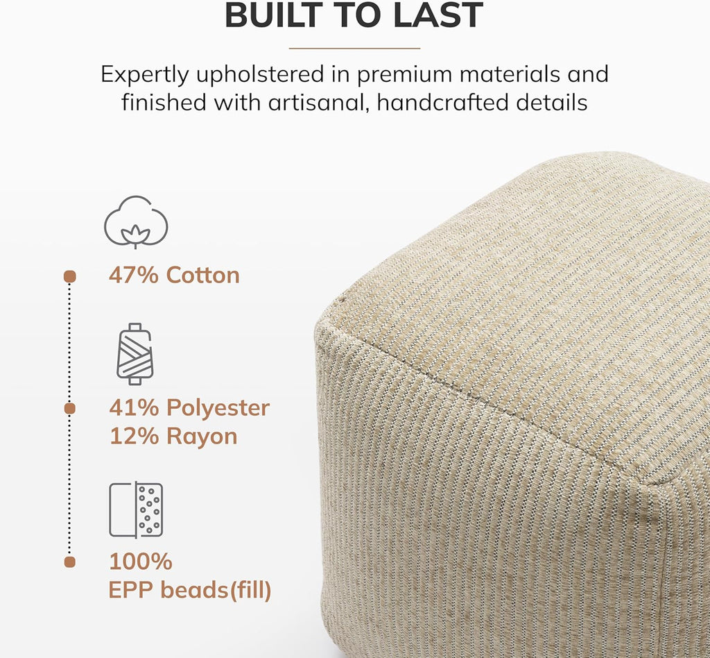 Anji Mountain 100% Handmade & Handcrafted Comfortable Home Décor Pouf Ottoman Footrest for Living Room, Bedroom, Nursery, Kidsroom, Patio Furniture - (20" x 20" x 20" - Natural)