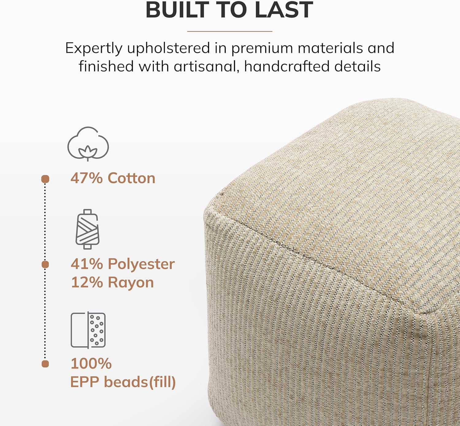 Anji Mountain 100% Handmade & Handcrafted Comfortable Home Décor Pouf Ottoman Footrest for Living Room, Bedroom, Nursery, Kidsroom, Patio Furniture - (20" x 20" x 20" - Natural)